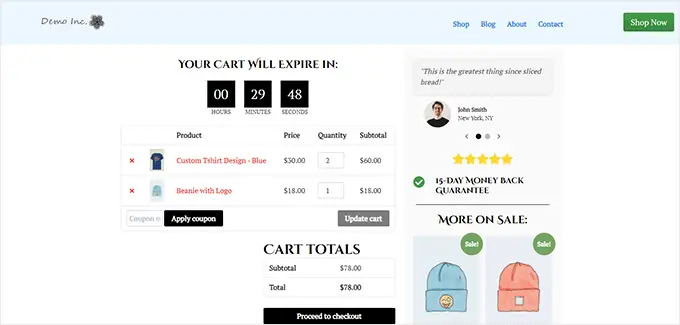 ตัวอย่างหน้ารถเข็น Cart page preview