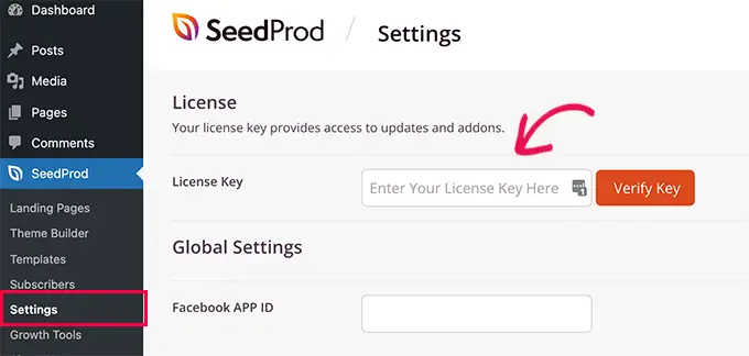 การเพิ่มรหัสใบอนุญาต SeedProd ให้กับ WordPress Adding a SeedProd license key to WordPress