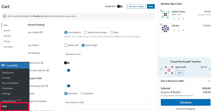 การตั้งค่ารถเข็น Cart settings