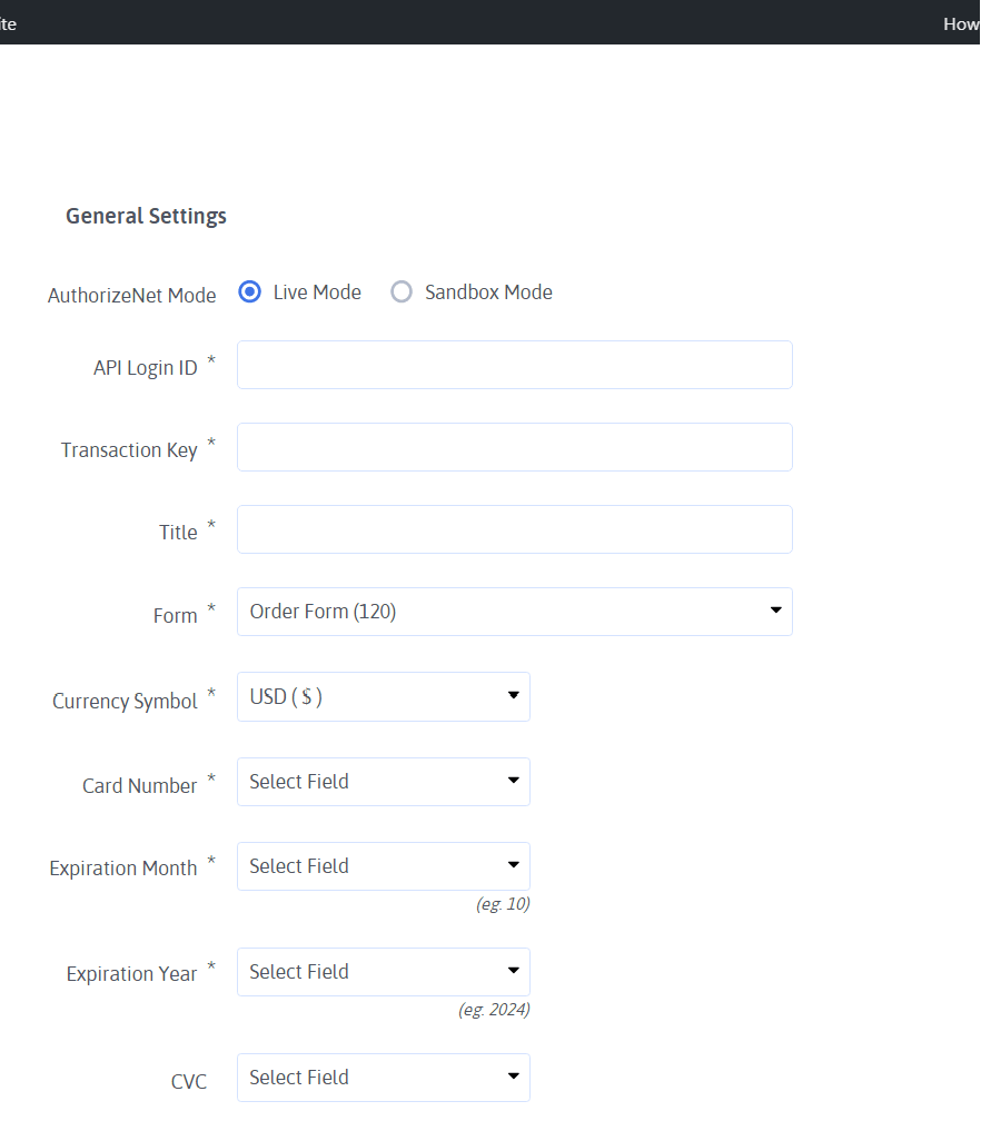 Authorize.net - 一般設置