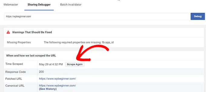 Depurador de compartilhamento Sharing debugger