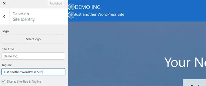 Editar slogan da identidade do site Edit site identity tagline