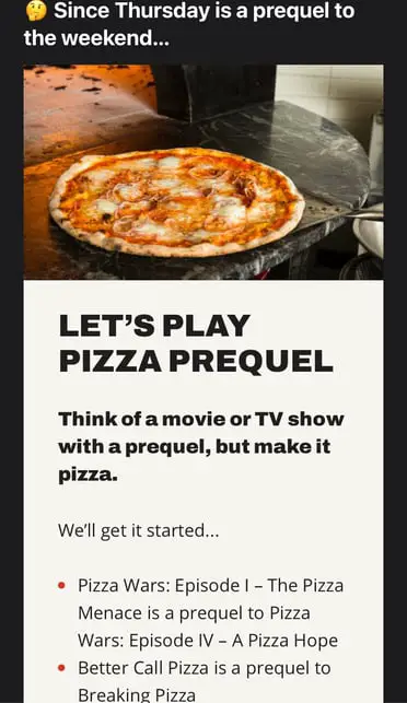 Cuplikan layar email dari Lazo's Pizza; Cara Menulis email pemasaran