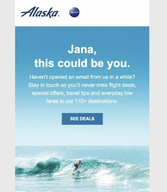 Cuplikan layar email dari Alaska; Cara menulis email pemasaran