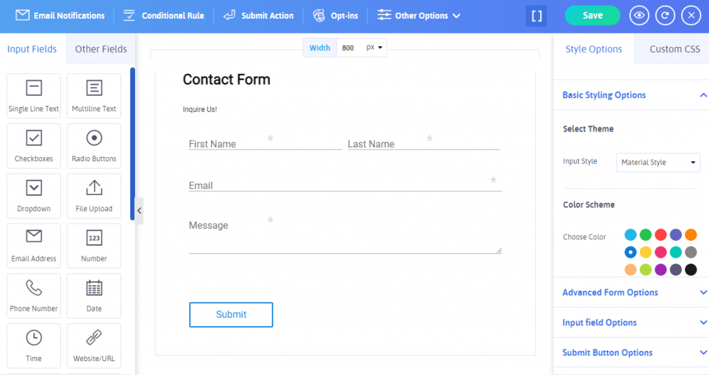 Formulir kontak Bidang dalam formulir ARForms builder-min