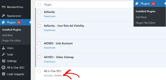 非アクティブなプラグインを削除する Delete inactive plugins