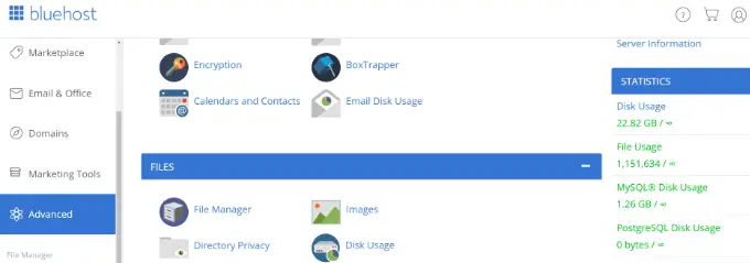 Bluehost でディスク使用量を表示する View disk usage in Bluehost