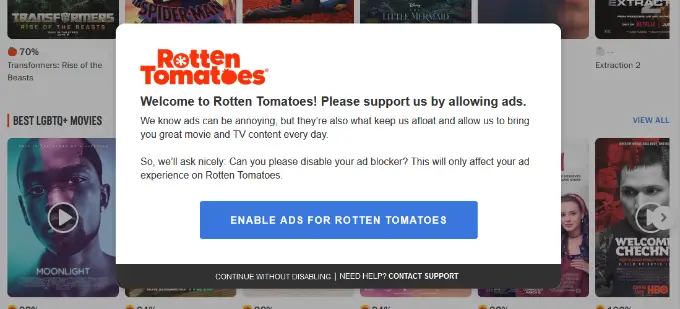 Désactiver la fenêtre contextuelle de notification du bloqueur de publicités Disable adblocker notice popup
