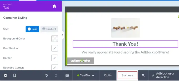 Modifier la vue de réussite dans la campagne AdBlock Edit the success view in AdBlock campaign