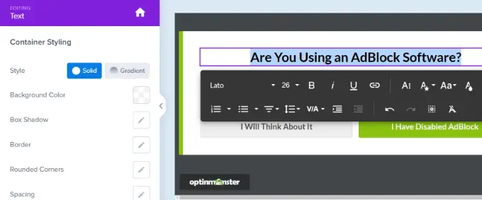 Modifier le texte de la campagne Edit text in AdBlock campaign