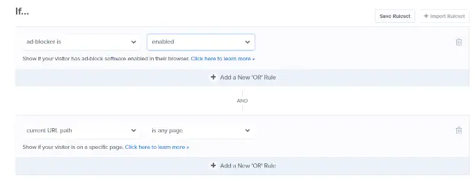Afficher une popup sur chaque page Change ad blocker targeting rules