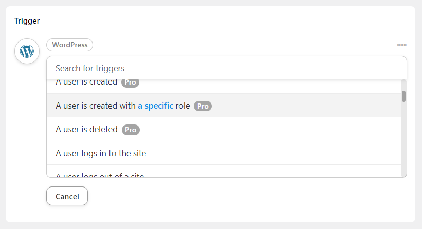 adding-trigger - Cupoane avansate Selecting the trigger for the new user coupon.