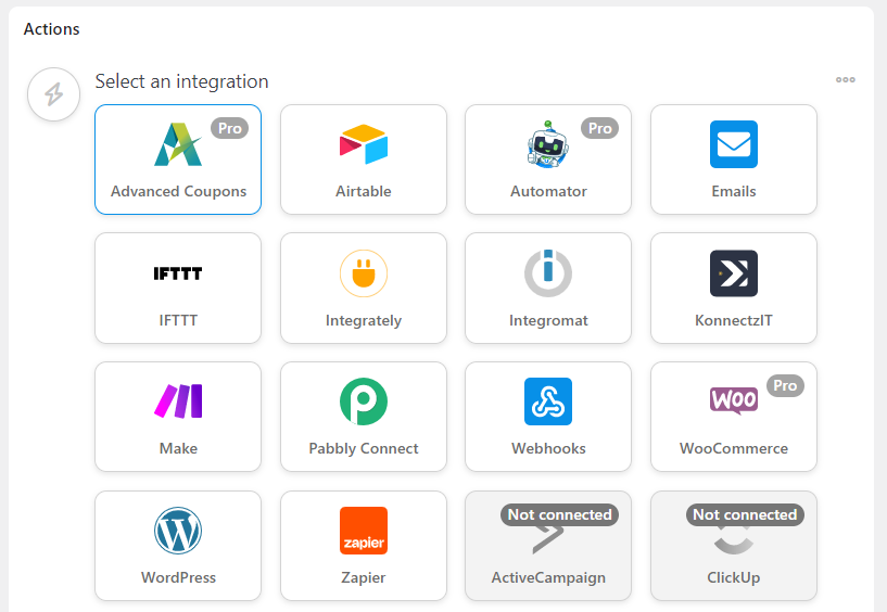 adding-action - Cupoane avansate Selecting Advanced Coupons as the action.