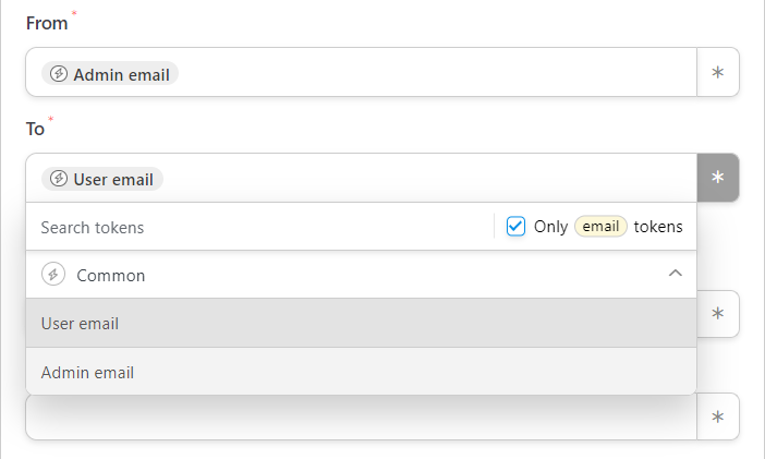 email-action - Cupoane avansate Configuring the email for the new user coupon.