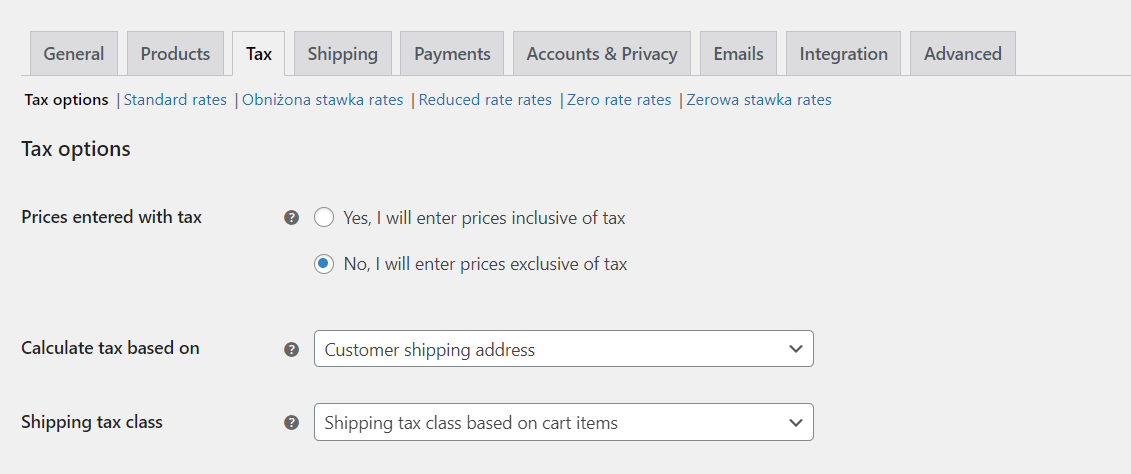 Setări fiscale WooCommerce
