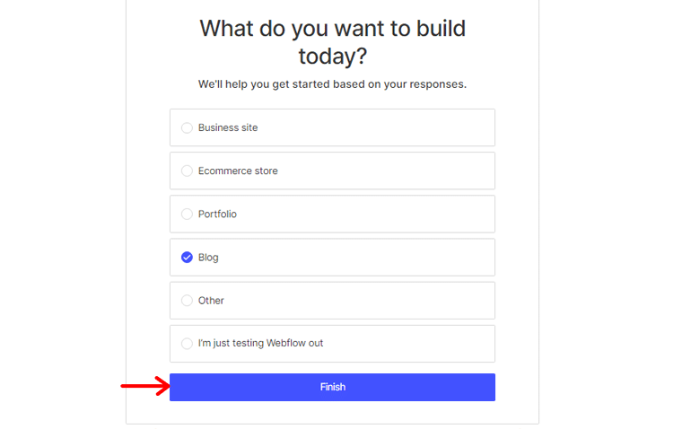 เลือกบล็อกและคลิกตัวเลือกเสร็จสิ้น - สร้างบล็อกด้วย Webflow