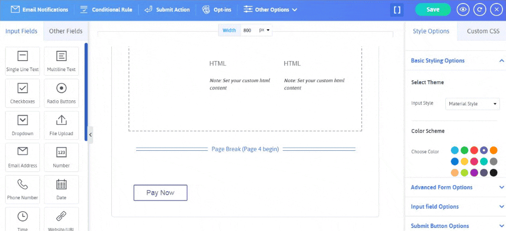 Formular de plată WordPress cu calcul - Opțiune de întrerupere a paginii