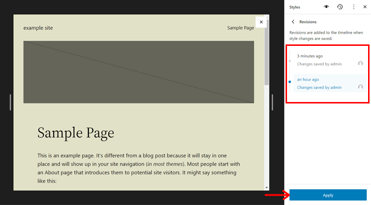 ใช้สไตล์ก่อนหน้าจากการแก้ไข WordPress