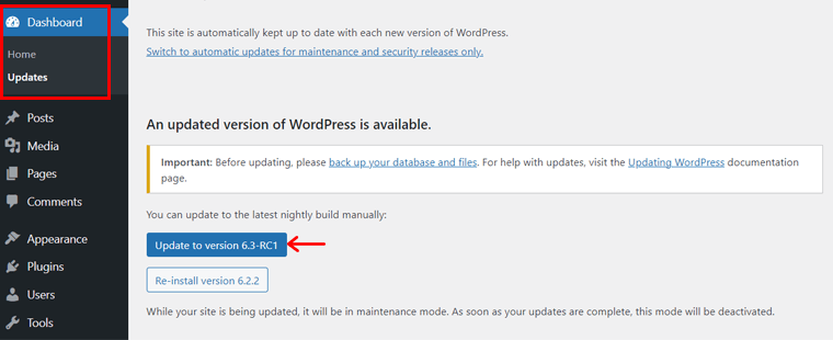อัปเดตเวอร์ชัน WordPress