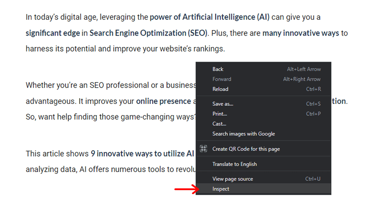 Öffnen Sie das Entwicklertool und klicken Sie auf die Option „Inspizieren“.