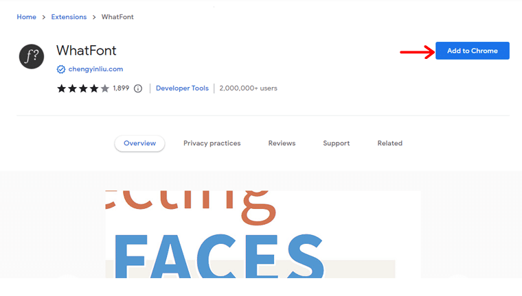 Klicken Sie auf „Zu Chrome-Erweiterung hinzufügen – Schriftarten auf Website suchen“.