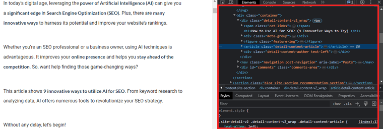 Bereich mit Website-HTML – Schriftarten auf der Website finden
