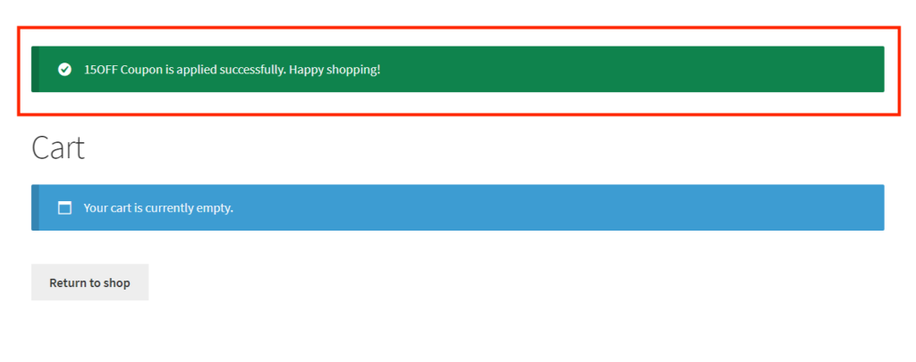 Mensagem de sucesso personalizada - Cupons avançados Step 3: Customize the success message
