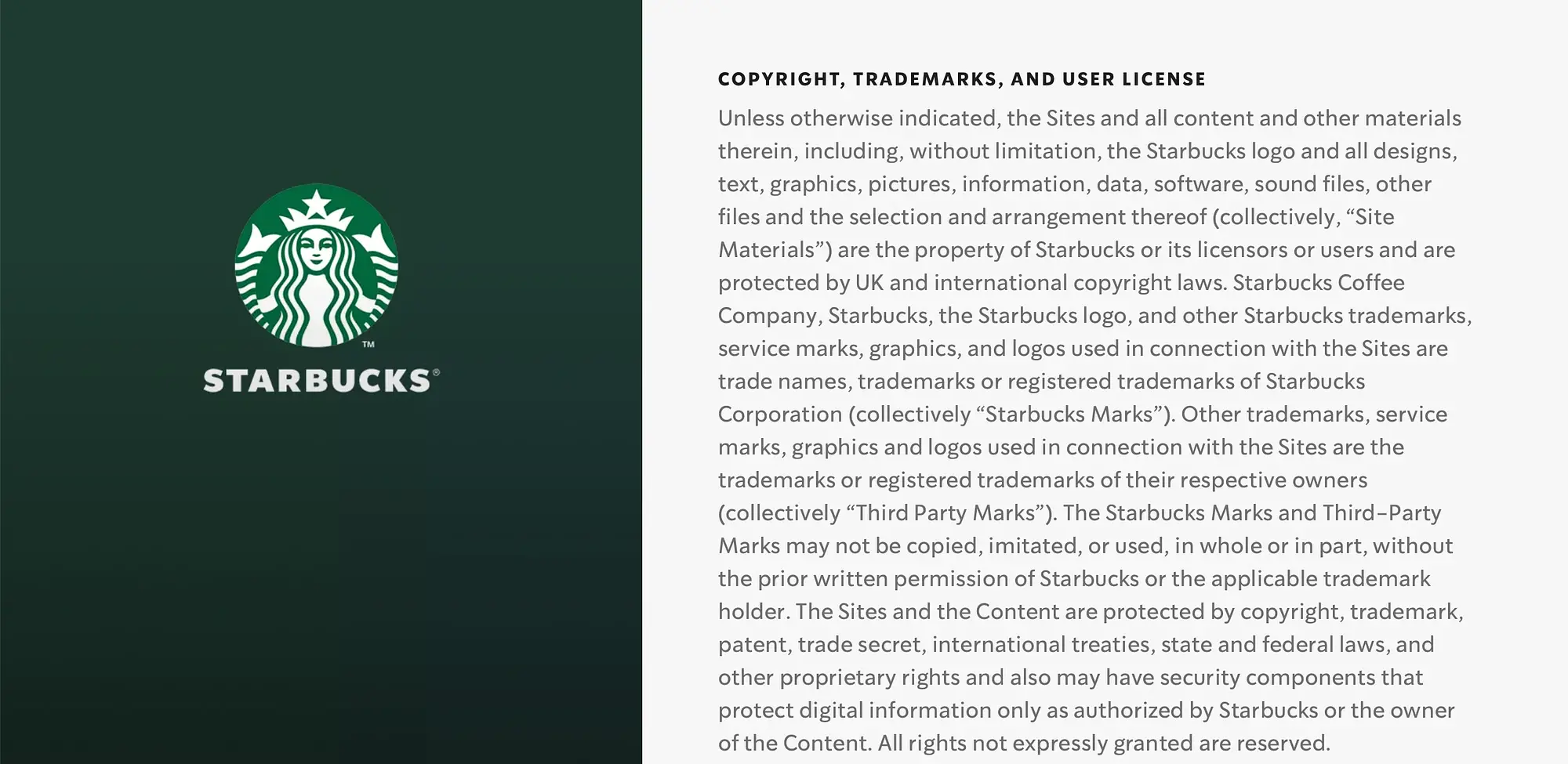 Situs web Starbucks menggunakan pemberitahuan hak cipta untuk membantu mencegah pengikisan konten.