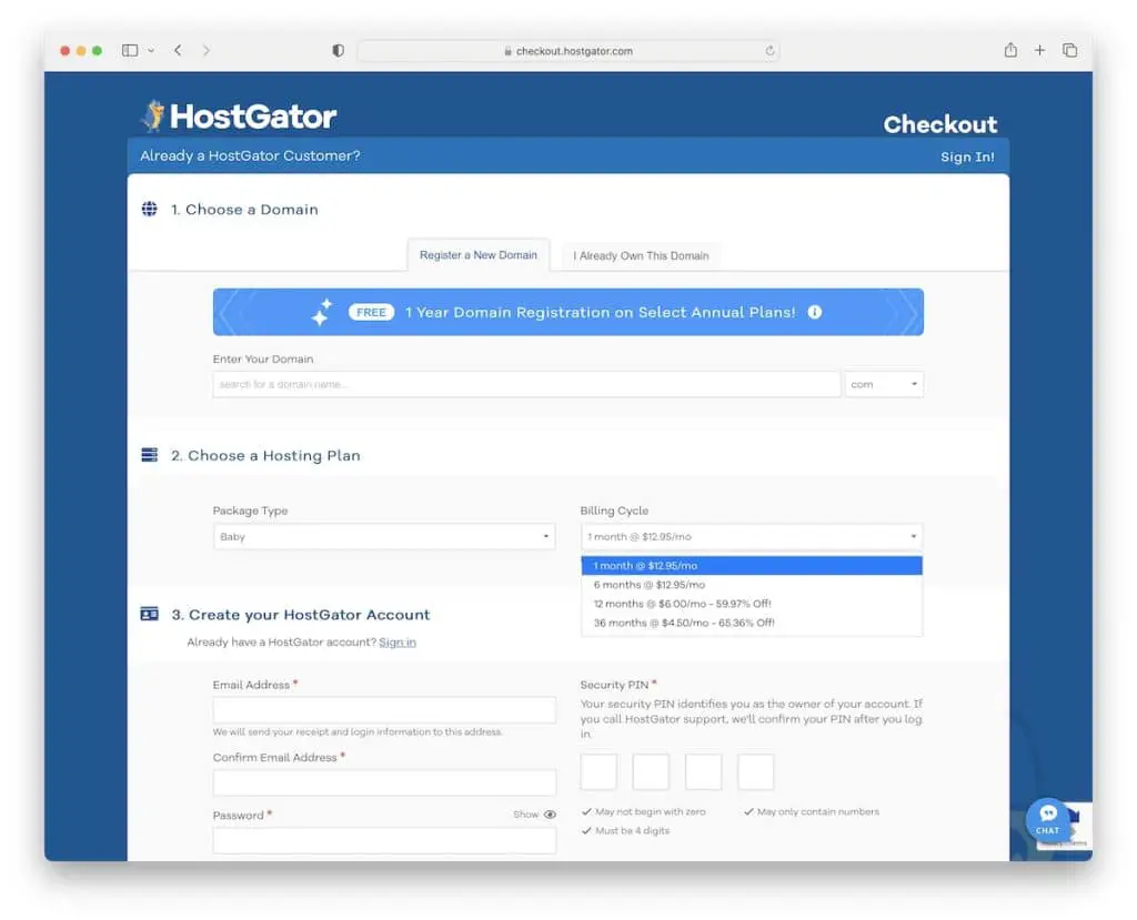 prix mensuel hostgator