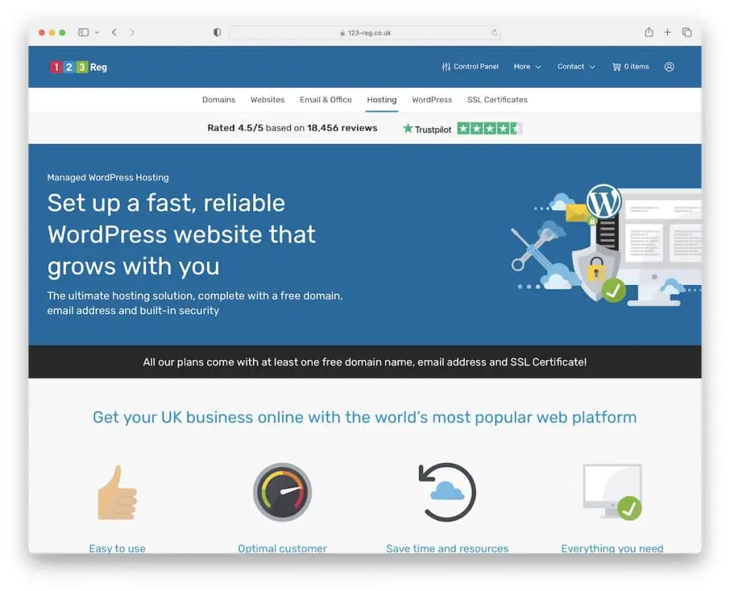 123 reg 英国 WordPress 托管
