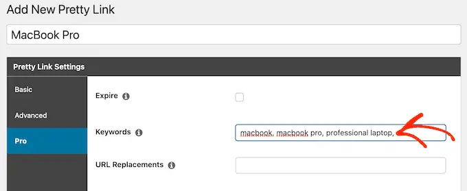 Menambahkan kata kunci ke plugin penautan afiliasi Pretty Links Adding keywords to the Pretty Links affiliate linking plugin