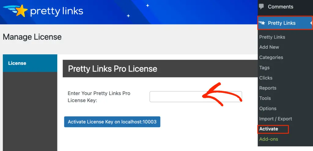 Mengaktifkan plugin Pretty Links WordPress Activating the Pretty Links WordPress plugin