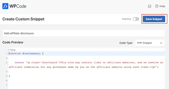 Menyimpan cuplikan WPCode Anda Saving your WPCode snippet