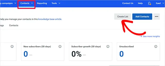 Crea lista appartamento Create list in Constant Contact