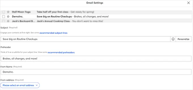 Impostazioni dell 'email Email settings