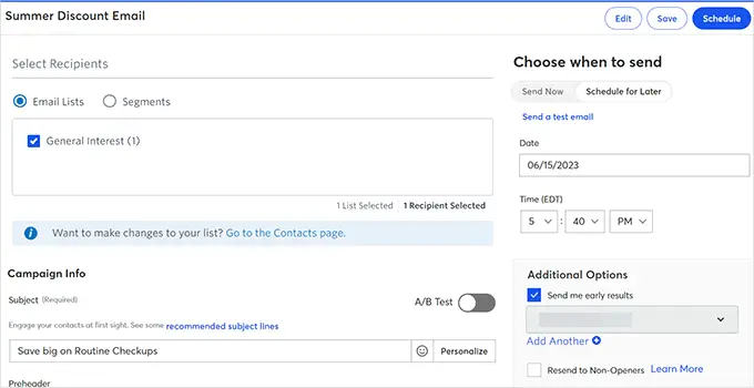 Opzioni di invio e-mail Email sending options