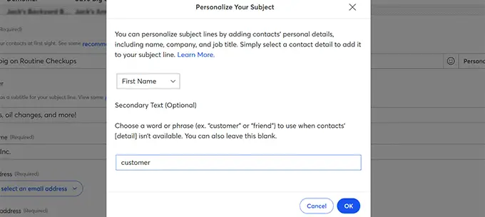 Personalizza la riga dell'oggetto Personalize subject line