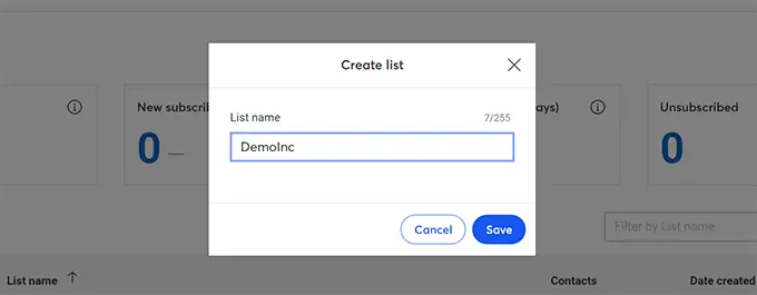 Lista nome List name