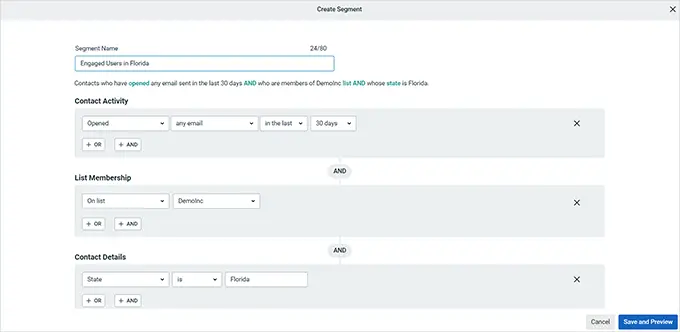 Criteri di segmento Segment criteria