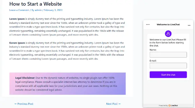 Saludo de bienvenida personalizado View livechat preview