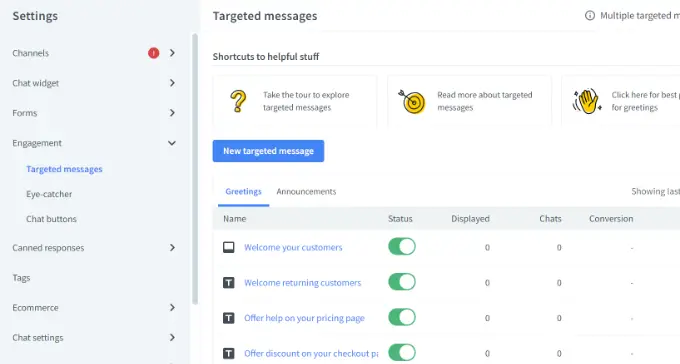 Mensajes dirigidos en LiveChat Targeted messages in LiveChat