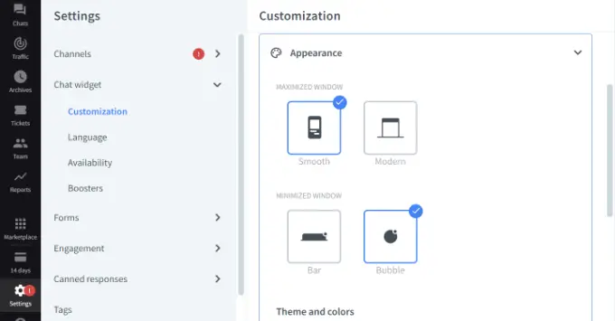Edite la apariencia del widget de chat en vivo Edit the appearance of live chat widget