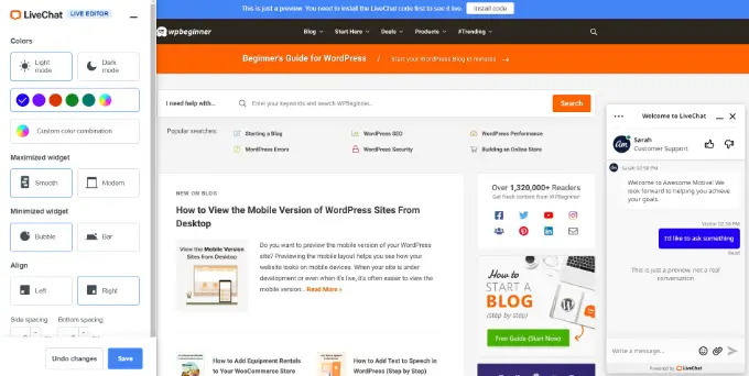 Editar widget de chat en vivo en el sitio web Edit live chat widget on website