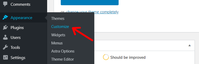 Customize in WordPress Dashboard
