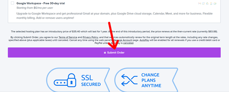 Trimiteți comanda pentru achiziția de găzduire DreamHost