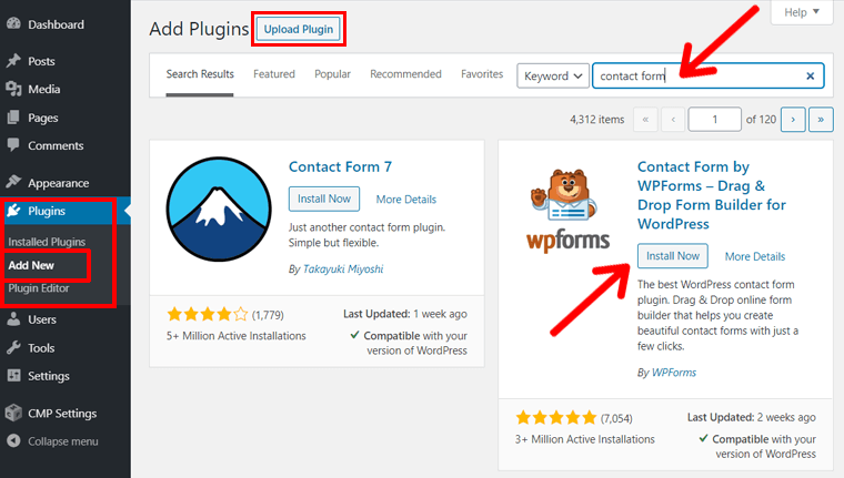 Pagina de pluginuri instalată în tabloul de bord WordPress