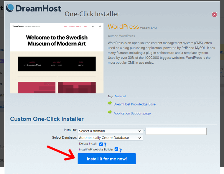 Instalator WordPress cu un singur clic pe DreamHost