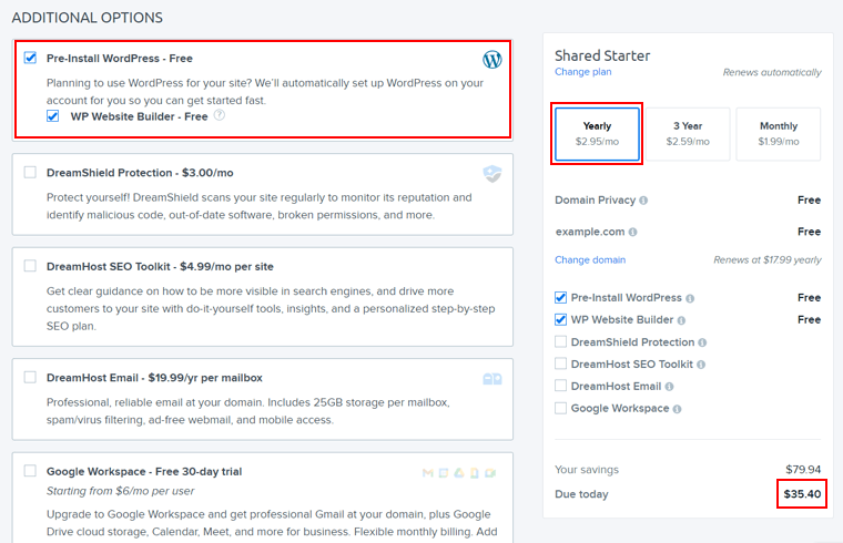 Choose Additional Settings on Your DreamHost Plan