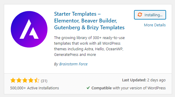 Plugin de importare a șabloanelor demonstrative Astra