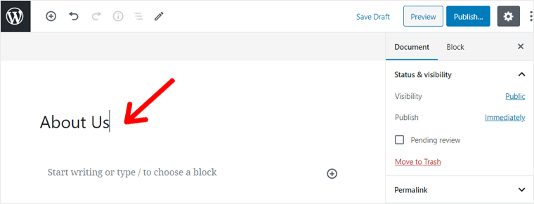 Adăugarea titlului paginii în Editorul de blocuri WordPress